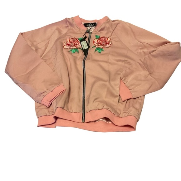 NEW Rose Embroidered Satin Bomber Jacket size medium - Picture 11 of 12